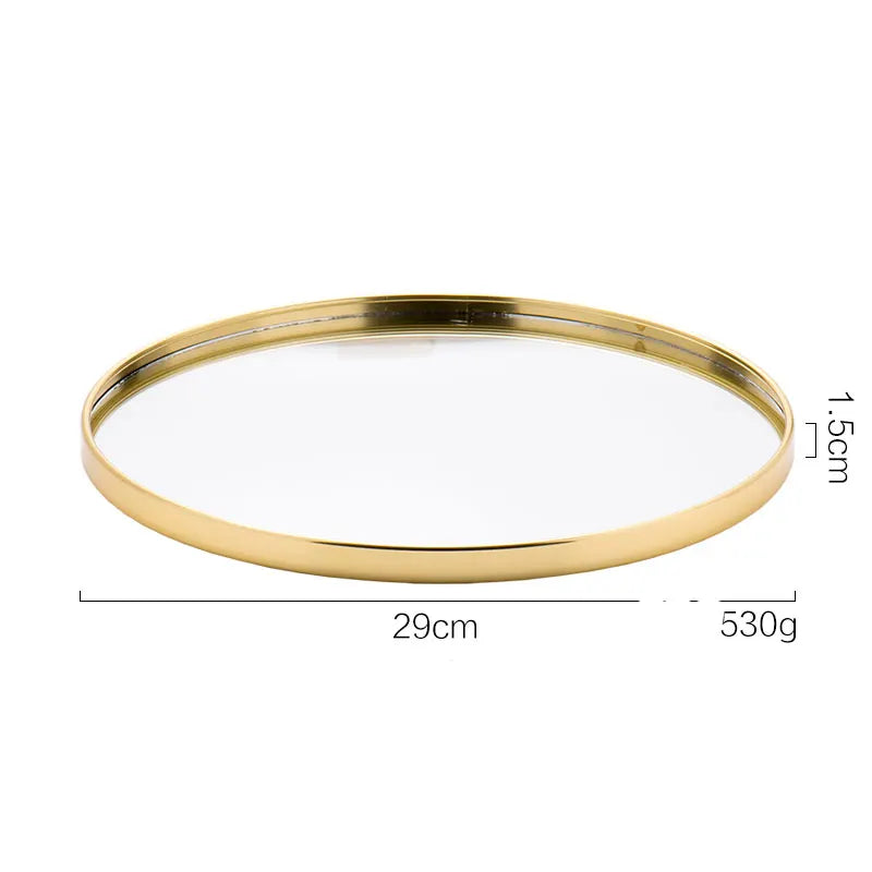 Nordic Home Bathroom Organizer Metal Glass Jewelry Display Plate Geometric Mirror Tray Gold Jewelry Storage Trinket Ring Dish