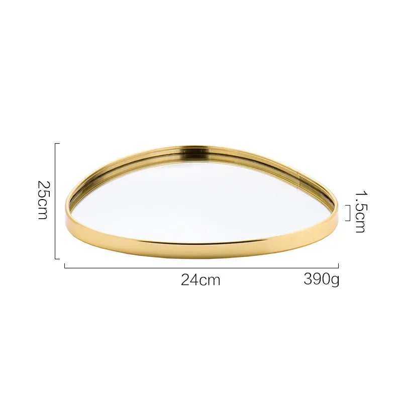 Nordic Home Bathroom Organizer Metal Glass Jewelry Display Plate Geometric Mirror Tray Gold Jewelry Storage Trinket Ring Dish