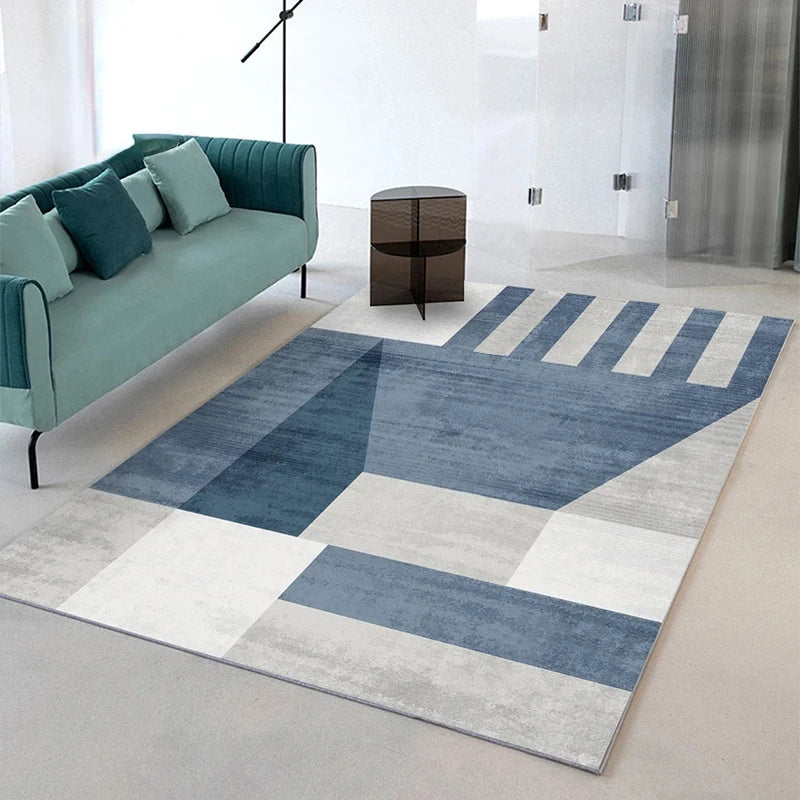 Retro Blue Geometric Living Room Decoration Carpet Cloakroom Leisure Carpets Bedroom Large Area Rug Studio Study Anti-dirty Rugs