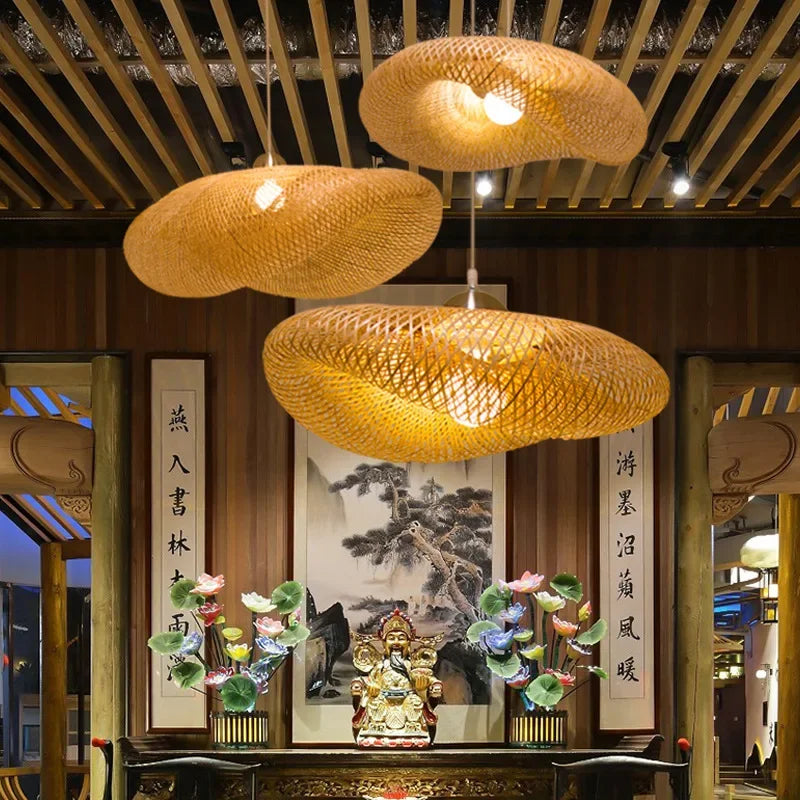 Chinese style Bamboo Pendant Lamp line length 1.5m cafeteria Chandeliers Ceiling Light café  for living room decor  led lights