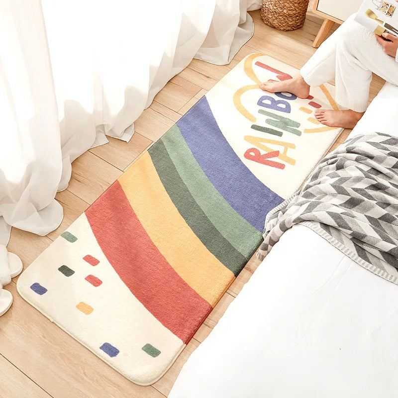 Home Bedroom Long Strip Carpet Cartoon Rainbow Children's Room Lounge Rug Furry Cute Rug Living Room Entrance Non-slip Doormat