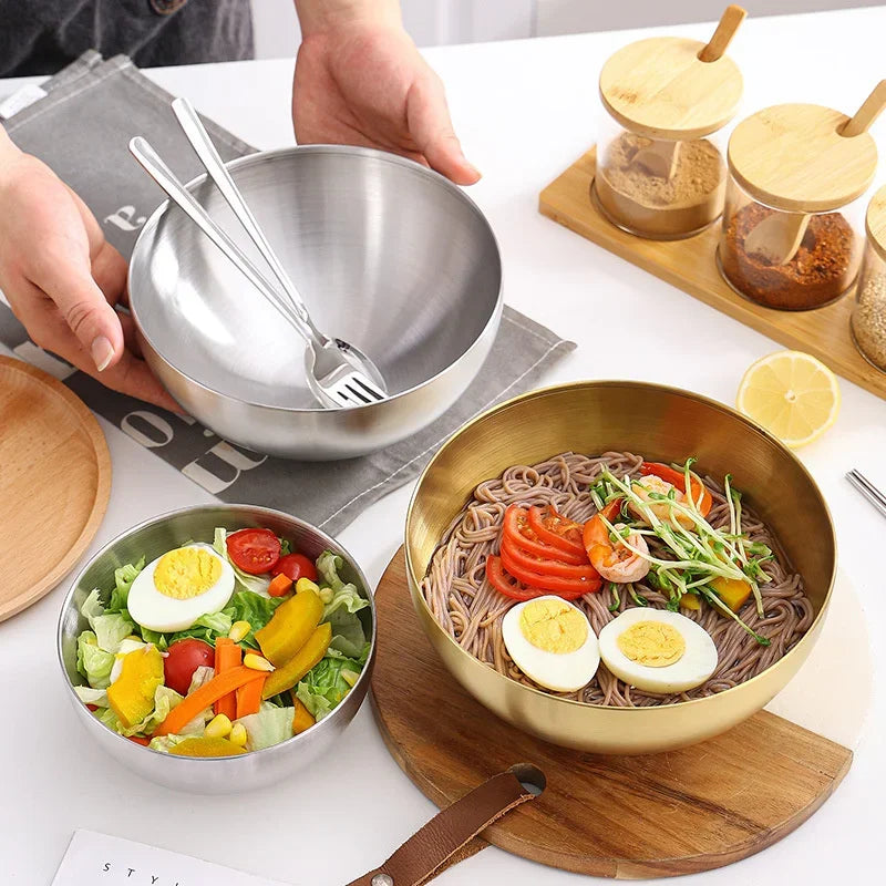 Thick Stainless Steel Fruit Salad Bowls 15cm/20cm/25cm Soup Rice Noodle Ramen Bowl Mixing Bowls Food Container Kitchen Tableware