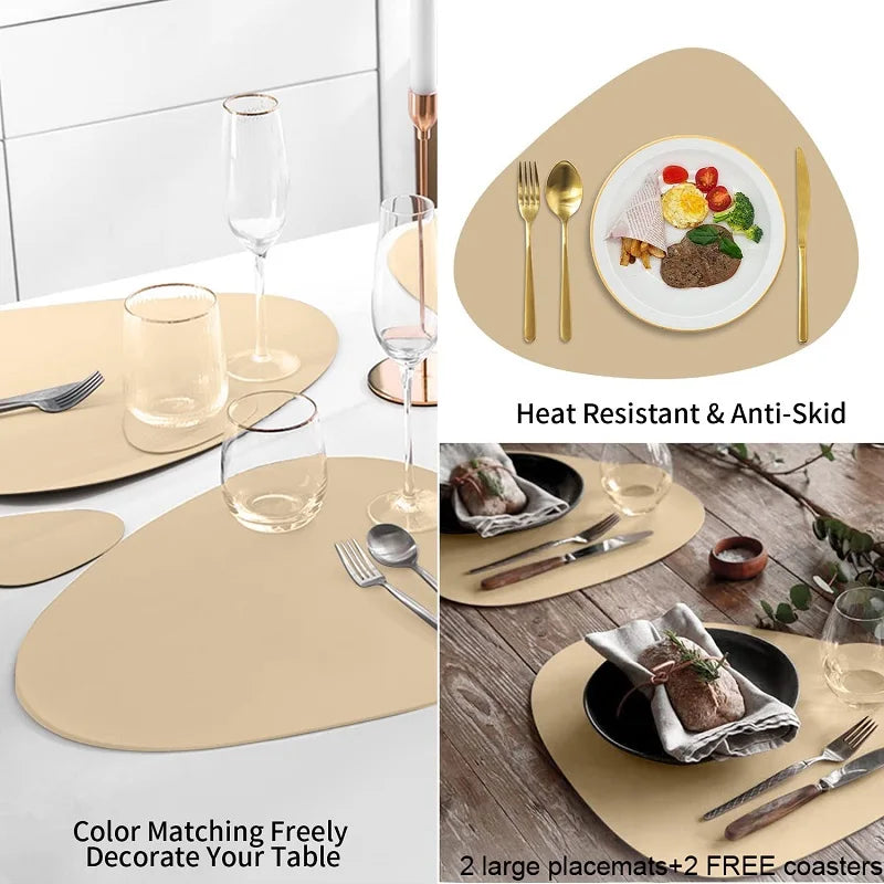 1/2/4PCS Triangle Placemat and Coaster Sets Faux Leather Luxury Table Pad Place Mat Tableware Cafe Pad Food Mat Салфетки 테이블매트
