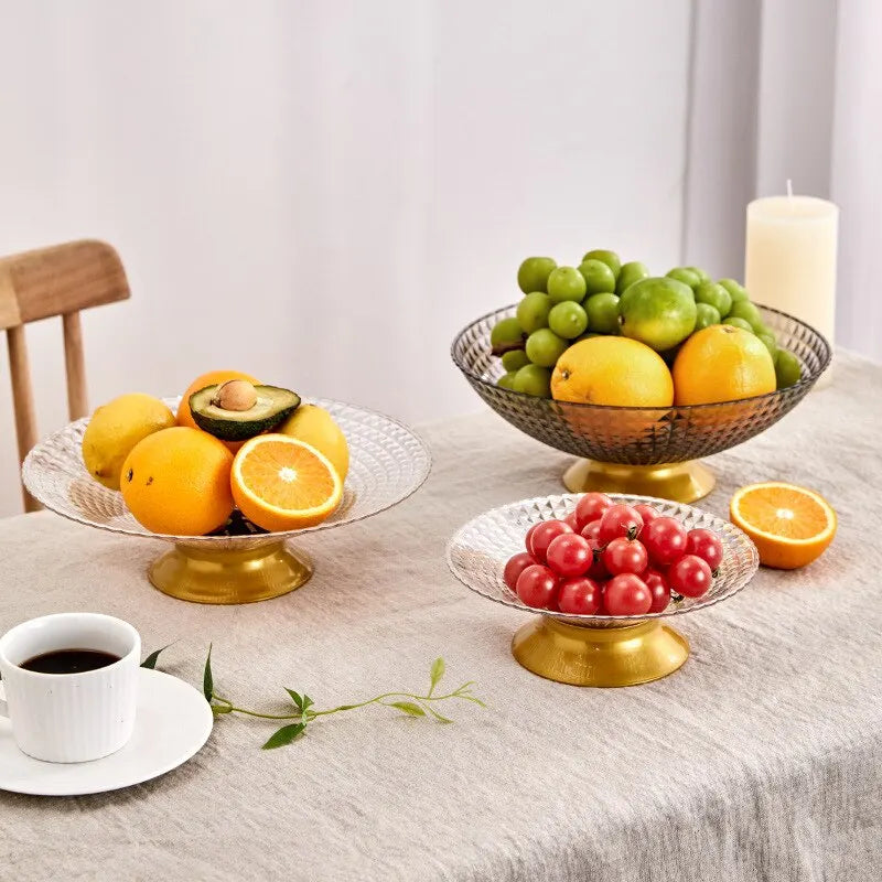 PET Fruit Plate With Base Diamond Pattern Simple Creative Fruit Plate Home Decorative Plate Living Room Coffee Table Candy Plate