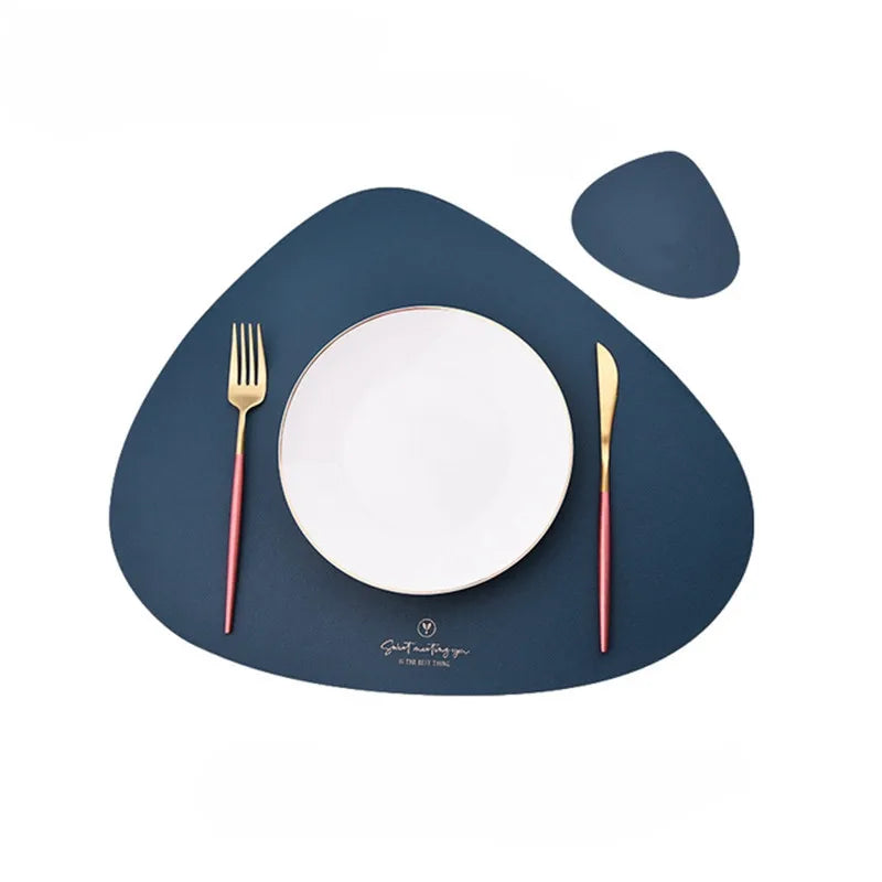 1/2/4PCS Triangle Placemat and Coaster Sets Faux Leather Luxury Table Pad Place Mat Tableware Cafe Pad Food Mat Салфетки 테이블매트