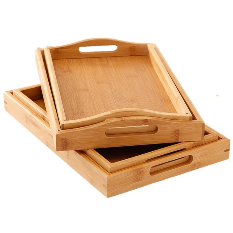 Bandeja organizadora de bambu com alças
