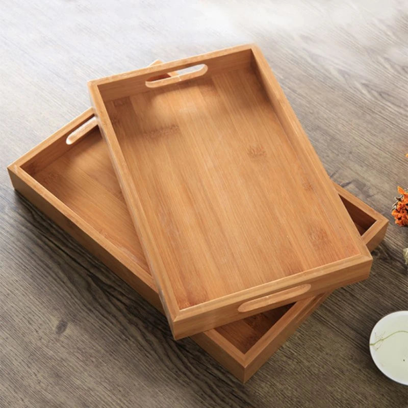 Bandeja organizadora de bambu com alças