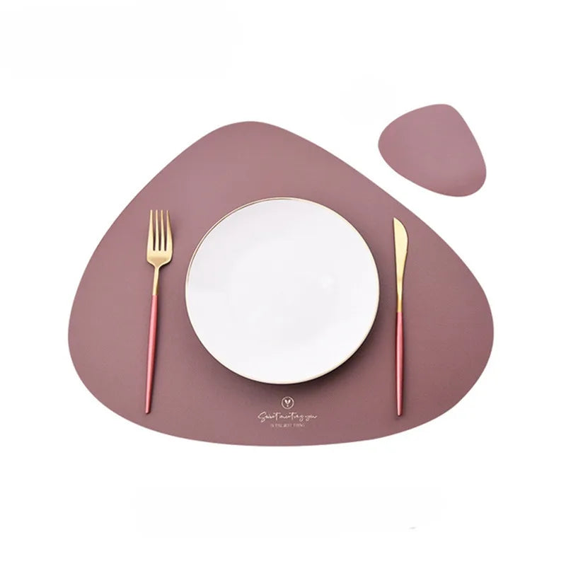 1/2/4PCS Triangle Placemat and Coaster Sets Faux Leather Luxury Table Pad Place Mat Tableware Cafe Pad Food Mat Салфетки 테이블매트