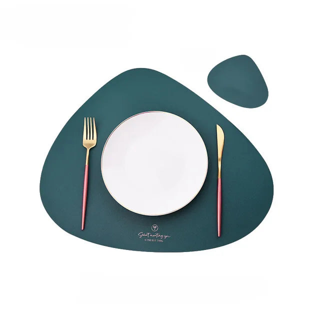 1/2/4PCS Triangle Placemat and Coaster Sets Faux Leather Luxury Table Pad Place Mat Tableware Cafe Pad Food Mat Салфетки 테이블매트
