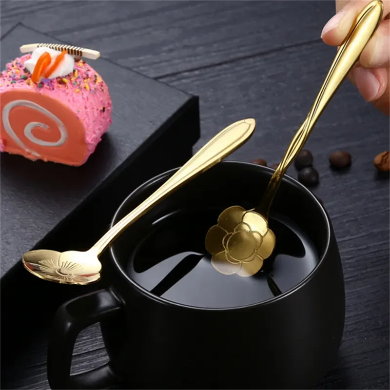 8Pcs Flower Spoon Set Small Teaspoon Coffee Spoon Cute Ice Cream Dessert Spoon Silver Gold Stainless Steel Spoon For Coffee Tea